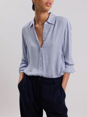 LACOSTE Light Blue Button-Front Collared Blouse 100% Cotton Sz 34 = XS